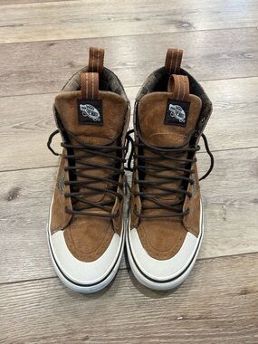 Vans Brown Suede High-Top Sneakers with Cream Toe Cap